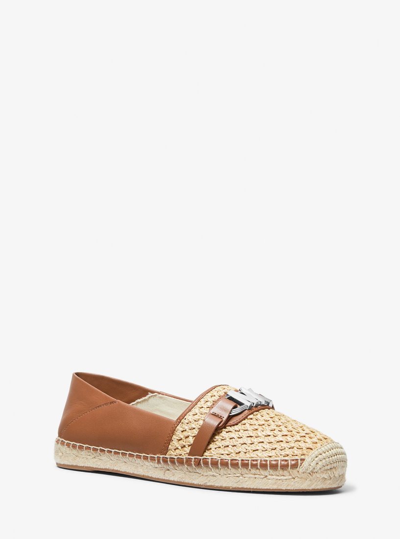 Michael Kors Ember Leather and Straw Espadrille Flache Schuhe Damen Beige | MJCADY520