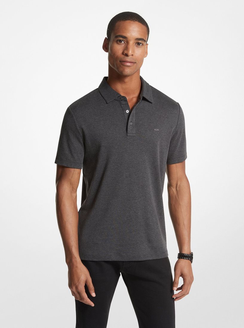 Michael Kors Embroidered Logo Cotton Polo Shirt T-shirts Herren Grau | PLXSGV195