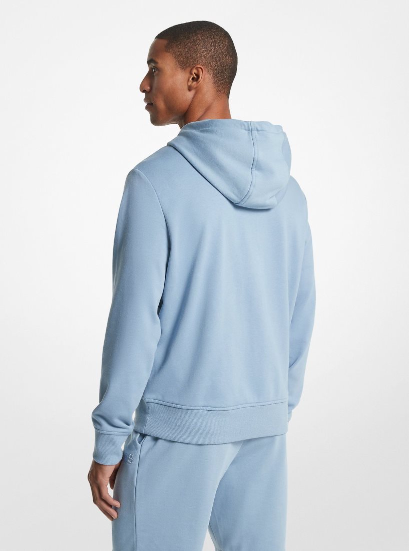 Michael Kors Embroidered Logo Cotton Terry Zip-Up Hoodie T-shirts Herren Chambray | KFNLIG530