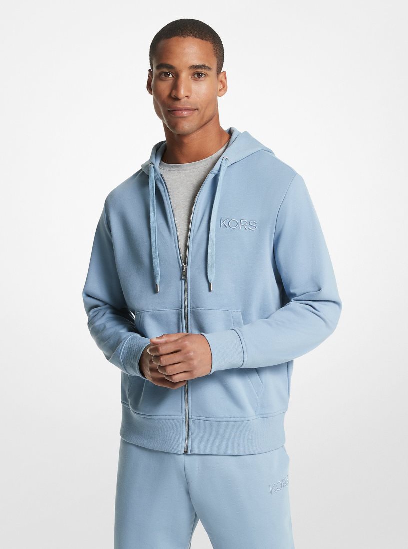 Michael Kors Embroidered Logo Cotton Terry Zip-Up Hoodie T-shirts Herren Chambray | KFNLIG530