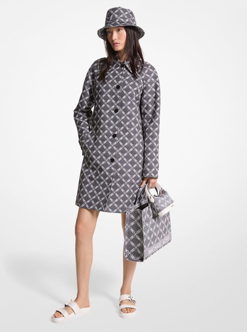 Michael Kors Empire Logo Jacquard Balmacaan Coat Jacken Damen Schwarz Weiß | QSCFIB804