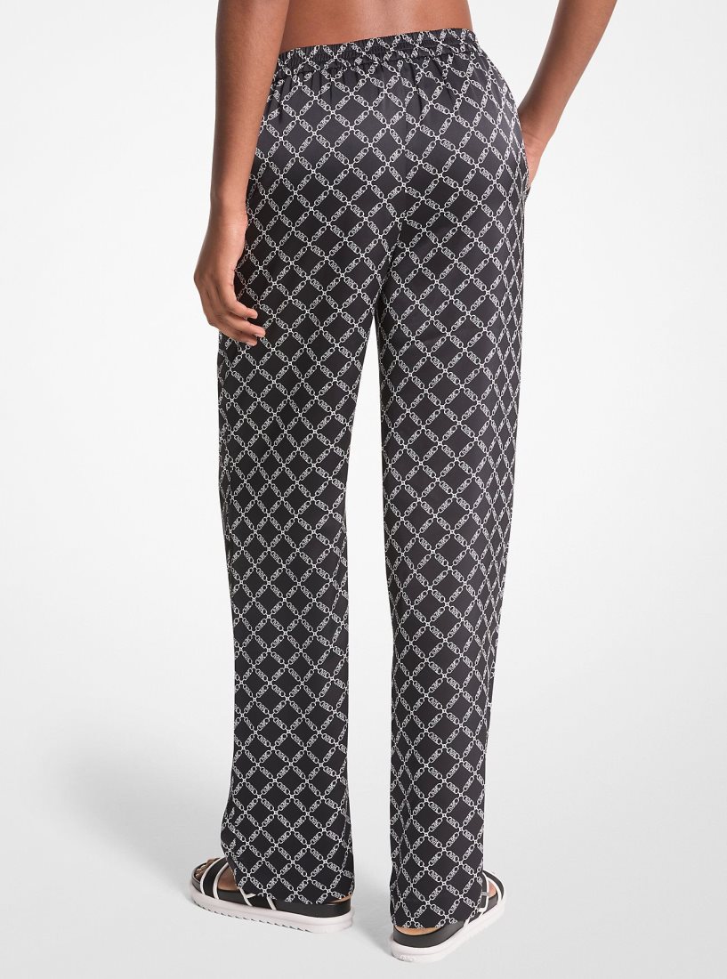 Michael Kors Empire Logo Satin Pajama Pants Hose Damen Schwarz Weiß | NBDWPK732