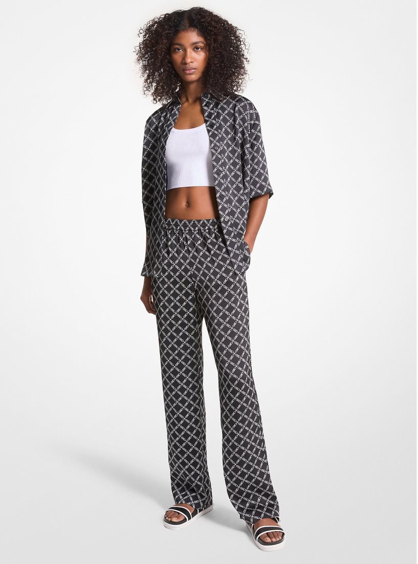 Michael Kors Empire Logo Satin Pajama Pants Hose Damen Schwarz Weiß | NBDWPK732