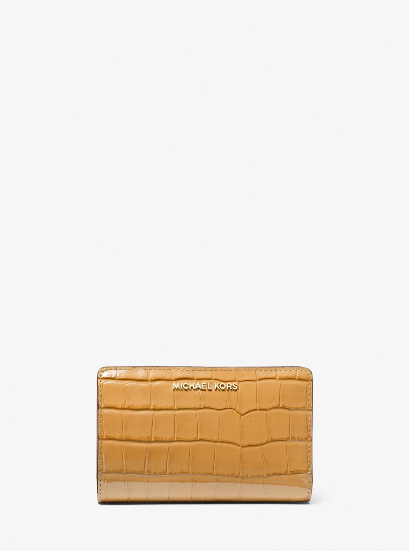 Michael Kors Empire Medium Crocodile Embossed Patent Leather Wallet Geldbörse Damen Pale Peanut | SERGKD974