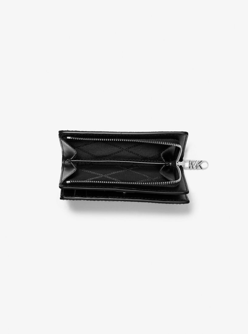 Michael Kors Empire Medium Leopard Logo Wallet Geldbörse Damen Schwarz | AIMFSL958