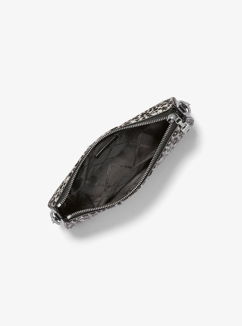 Michael Kors Empire Medium Leopard Print Calf Hair Chain-Link Pochette Umhängetasche Damen Schwarz | RBXOCZ736