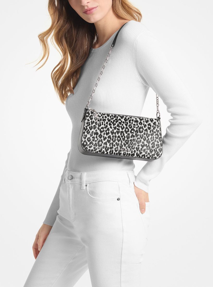 Michael Kors Empire Medium Leopard Print Calf Hair Chain-Link Pochette Umhängetasche Damen Schwarz | RBXOCZ736