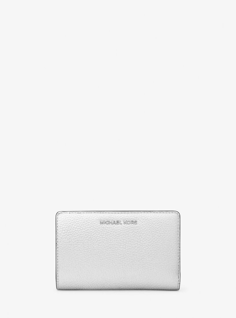 Michael Kors Empire Medium Metallic Pebbled Leather Wallet Geldbörse Damen Silber | DMCEAU013