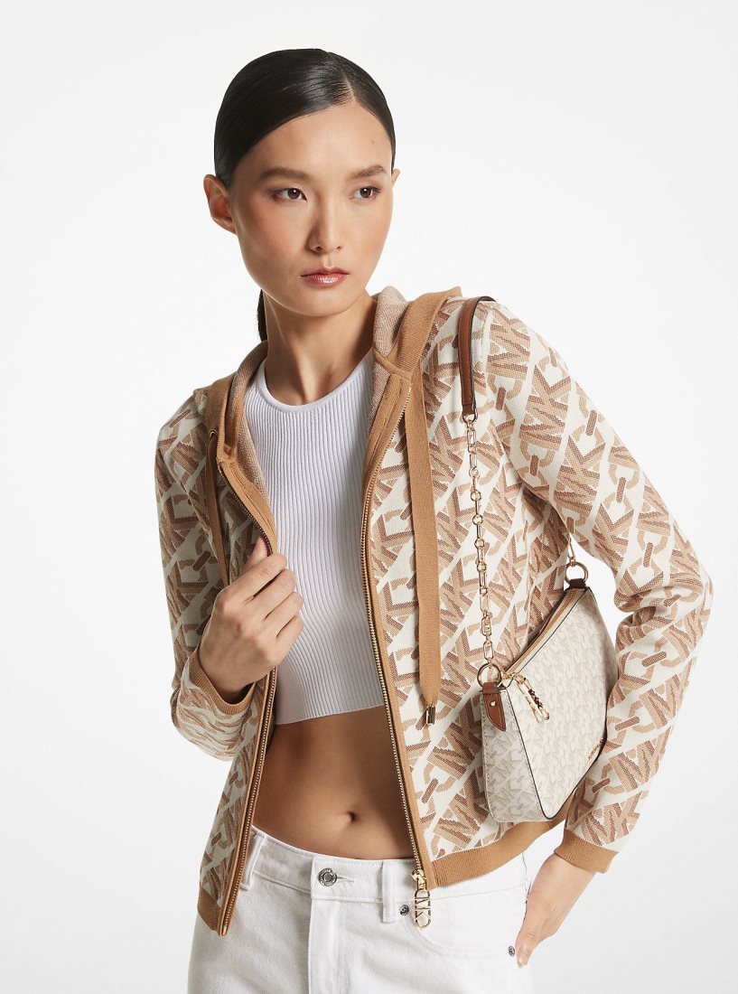 Michael Kors Empire Signature Logo Jacquard Zip-Up Hoodie Pullover Damen Beige | SHPLBC423