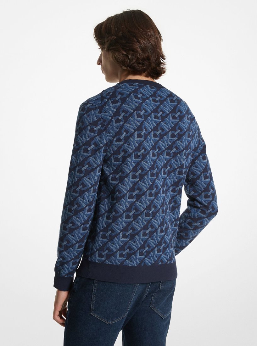 Michael Kors Empire Signature Logo Jacquard Merino Wool Sweater Pullover Herren Midnight | DLBMWX496