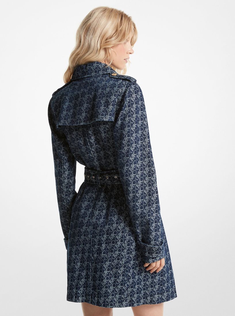 Michael Kors Empire Signature Logo Jacquard Denim Trench Coat Jacken Damen Rinse | BDCSZK916