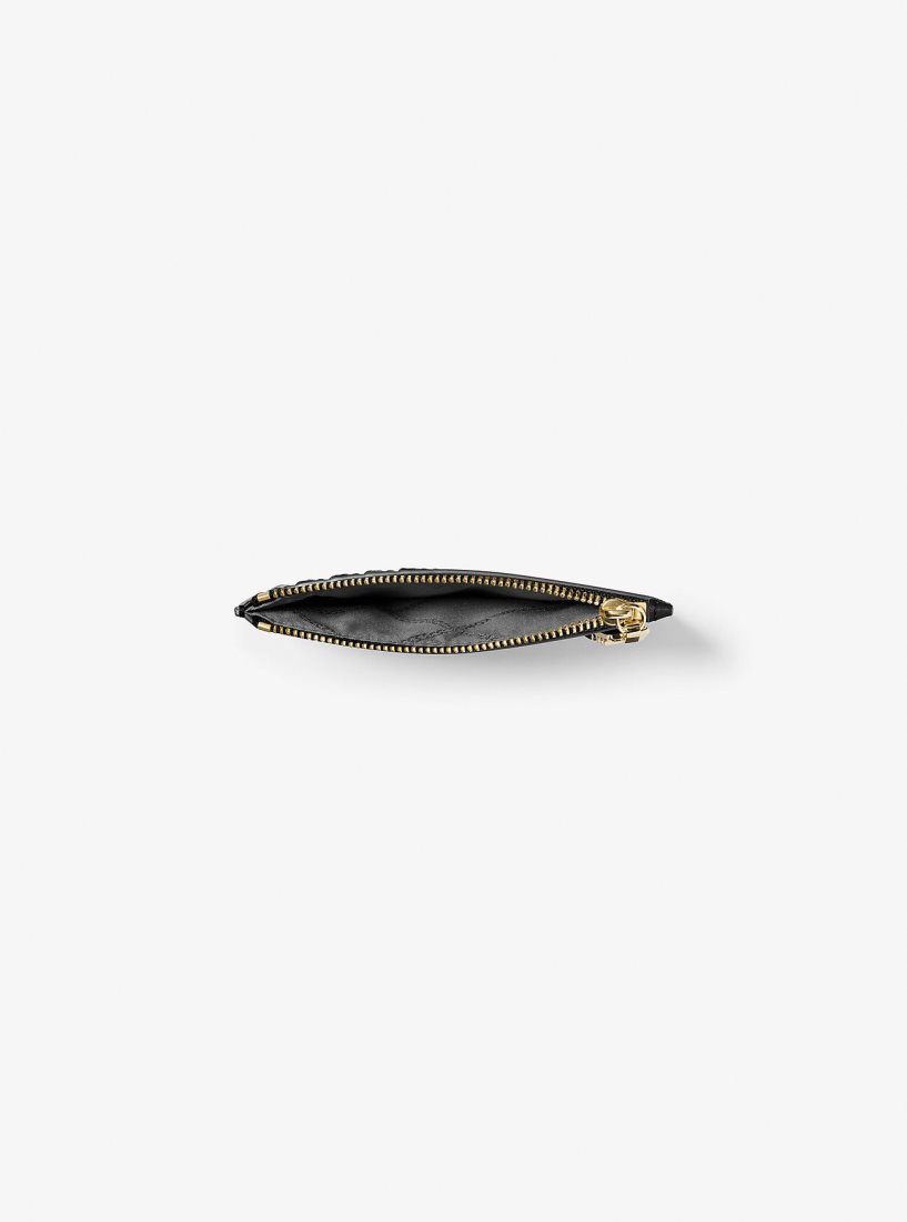 Michael Kors Empire Small Woven Leather Card Case Kartenhülle Damen Schwarz | KVTSIB920