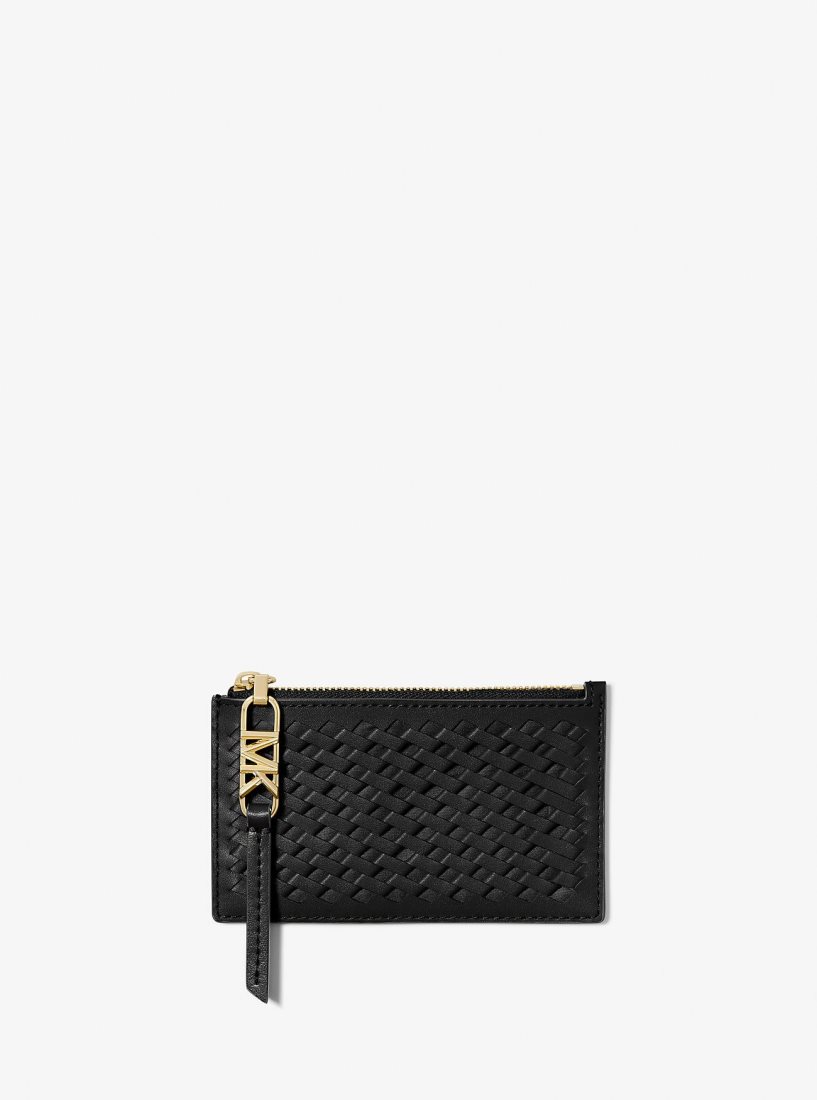Michael Kors Empire Small Woven Leather Card Case Kartenhülle Damen Schwarz | KVTSIB920