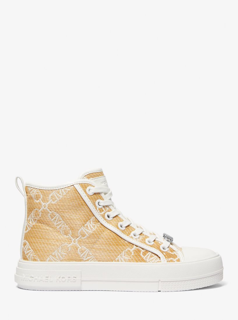 Michael Kors Evy Empire Logo Jacquard Straw High-Top Sneaker Sneakers Damen Nat/Opticwht | WRPQFT873