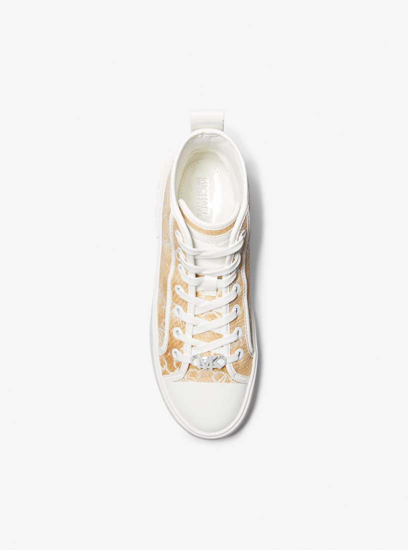 Michael Kors Evy Empire Logo Jacquard Straw High-Top Sneaker Sneakers Damen Nat/Opticwht | WRPQFT873