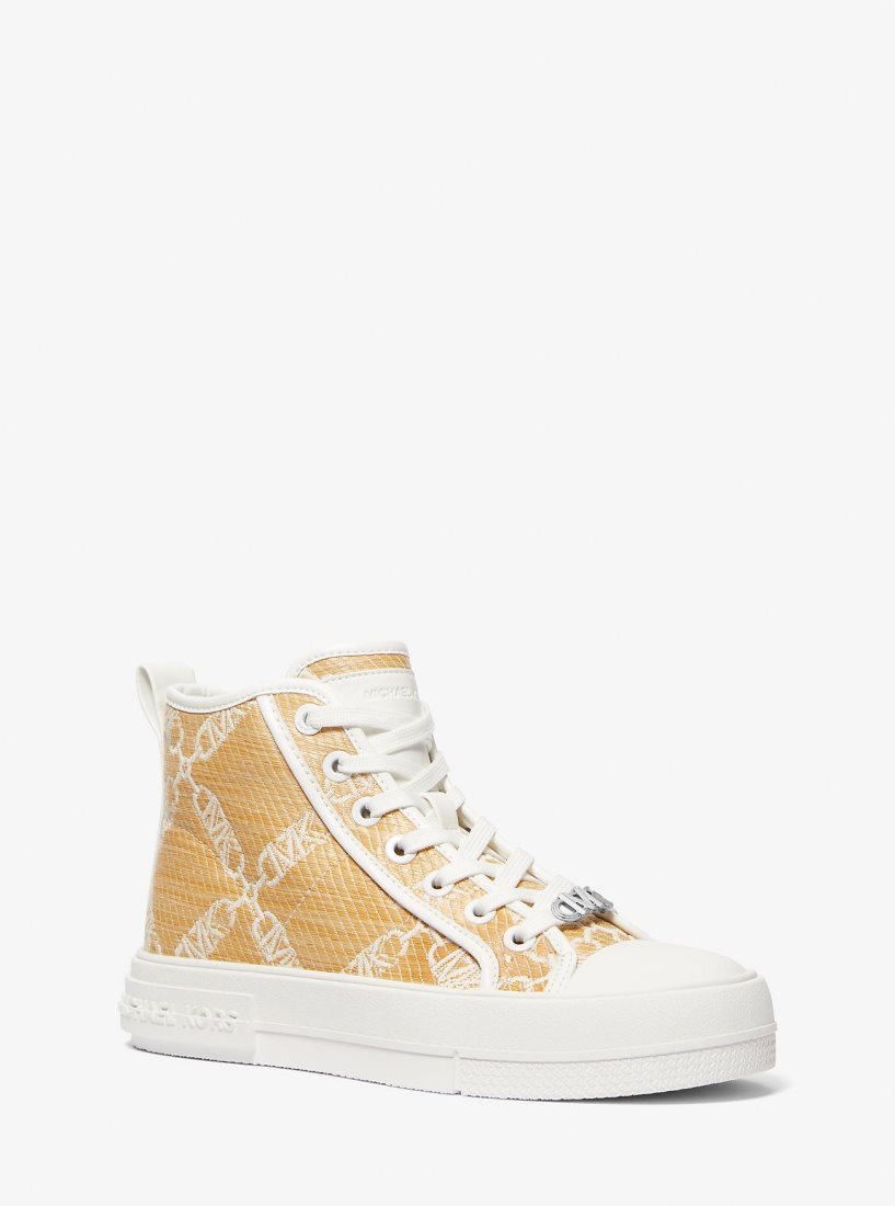 Michael Kors Evy Empire Logo Jacquard Straw High-Top Sneaker Sneakers Damen Nat/Opticwht | WRPQFT873