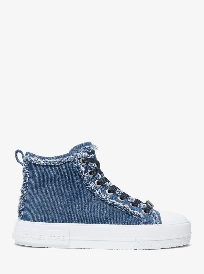 Michael Kors Evy Frayed Denim High-Top Sneaker Sneakers Damen Blau | DOZHRI546