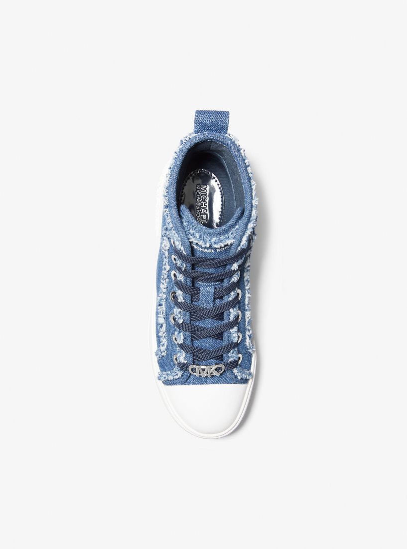 Michael Kors Evy Frayed Denim High-Top Sneaker Sneakers Damen Blau | DOZHRI546