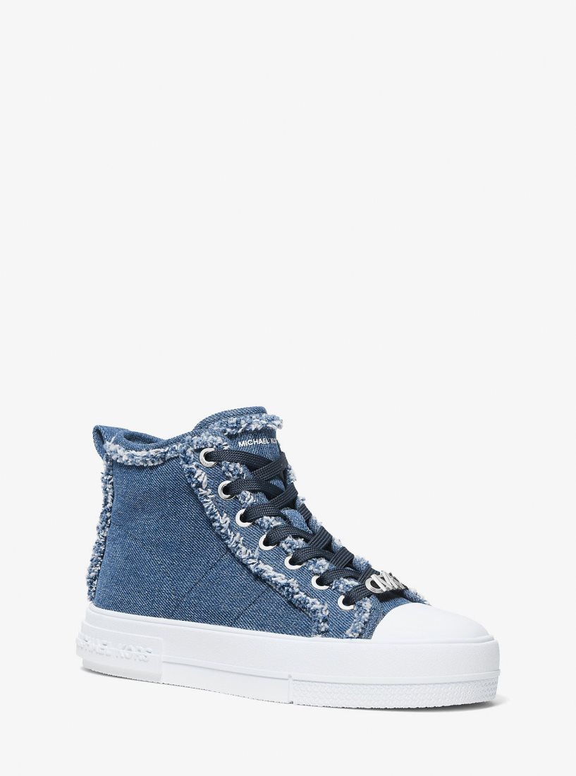 Michael Kors Evy Frayed Denim High-Top Sneaker Sneakers Damen Blau | DOZHRI546