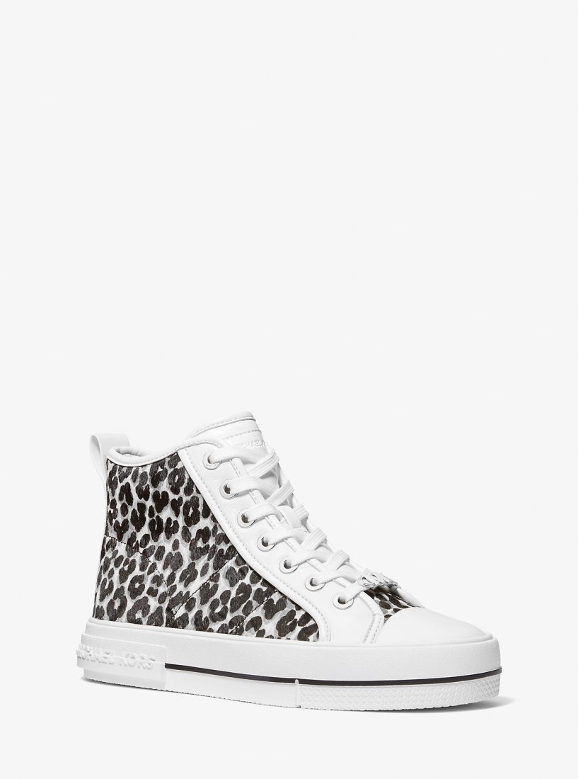 Michael Kors Evy Leopard Print Calf Hair High-Top Sneaker Sneakers Damen Schwarz | FCPKJA410