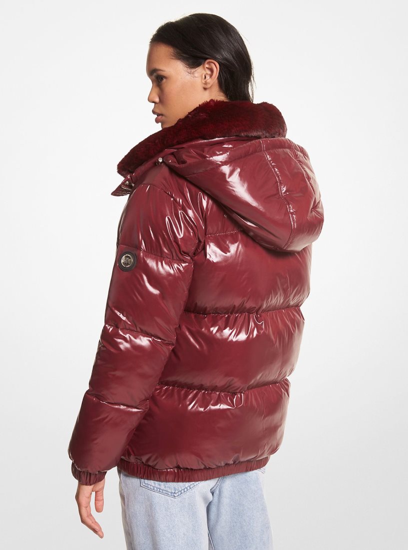 Michael Kors Faux Fur-Trim Quilted Nylon Puffer Jacket Jacken Damen Bordeaux | HTYCND026