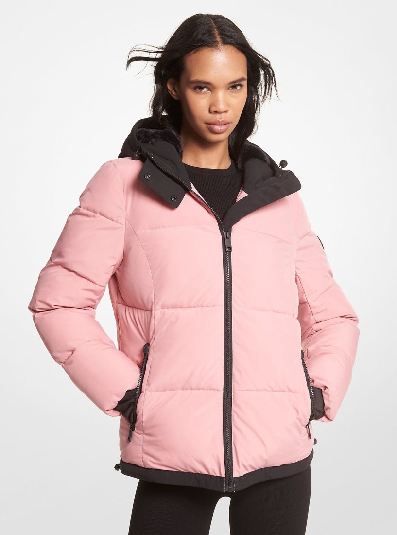Michael Kors Faux Fur-Trim Quilted Puffer Jacket Jacken Damen Königsblau Rosa | RIKYQZ756