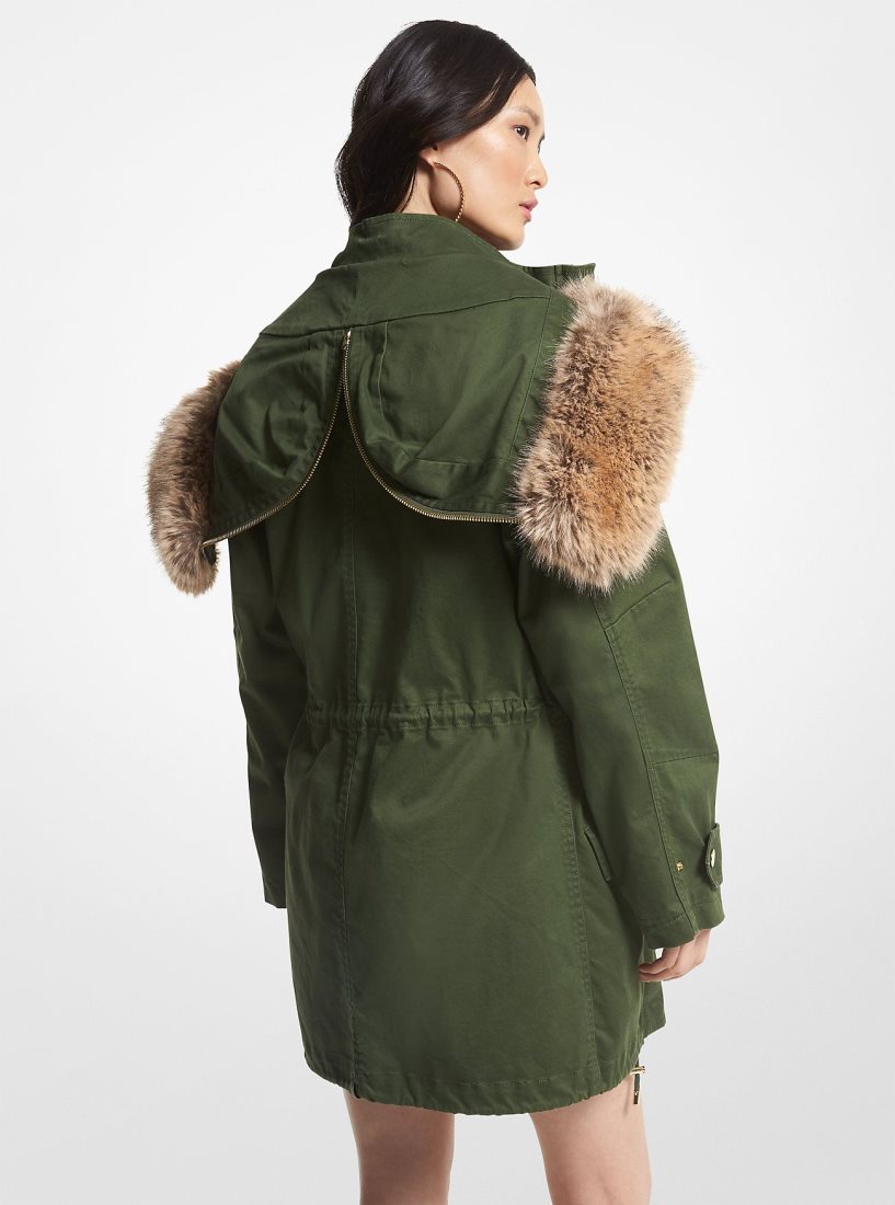 Michael Kors Faux Fur Trim Stretch Cotton Anorak Jacken Damen Jade | TGOCMI247