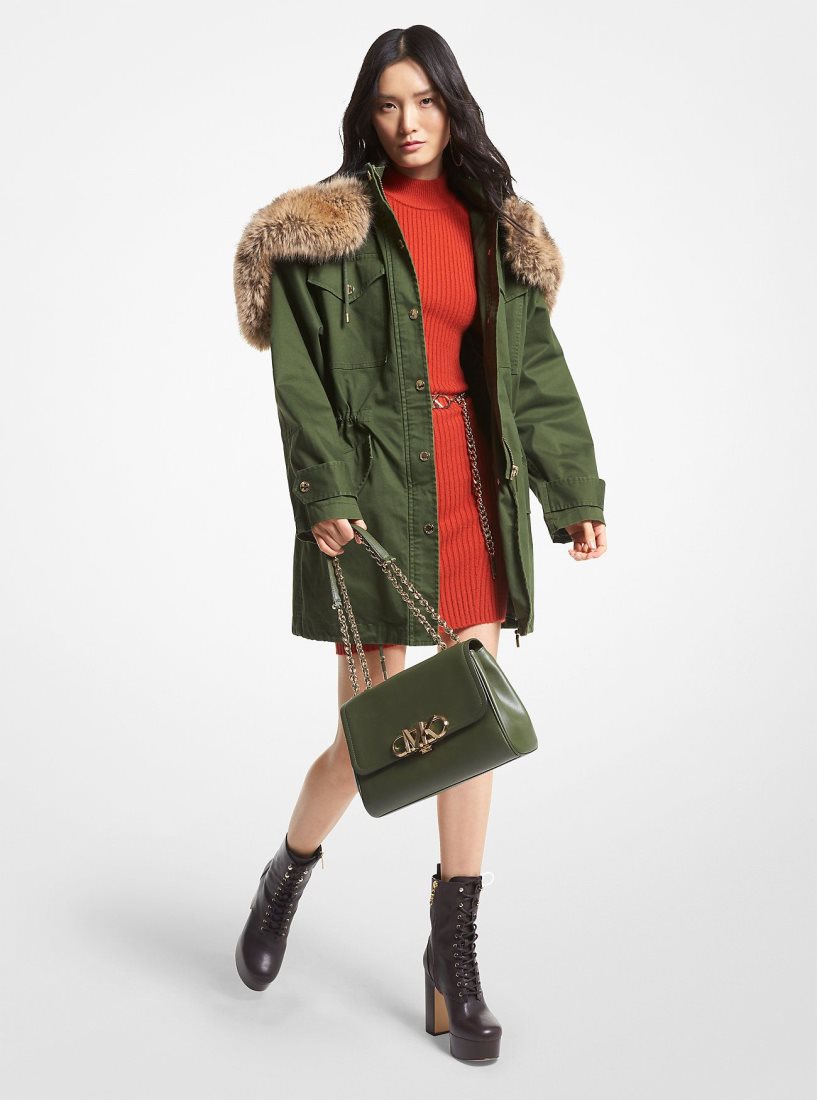 Michael Kors Faux Fur Trim Stretch Cotton Anorak Jacken Damen Jade | TGOCMI247