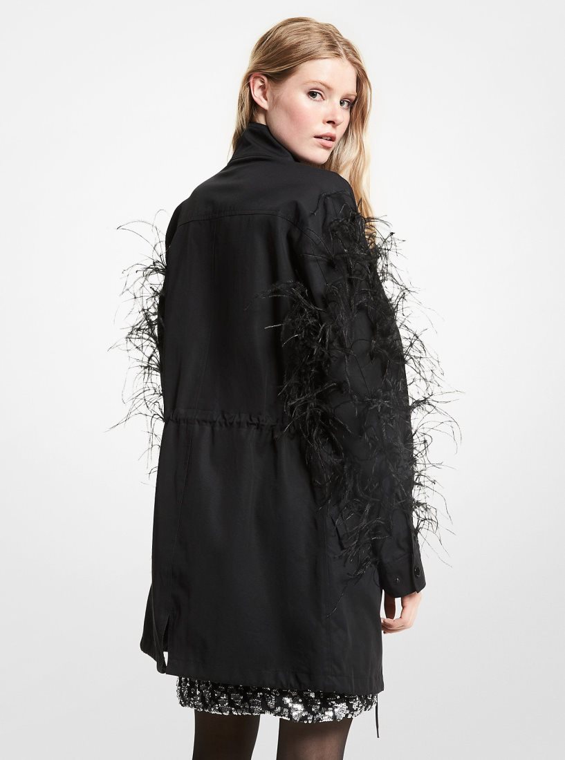 Michael Kors Feather Embellished Cotton Anorak Jacken Damen Schwarz | YLMIXF314
