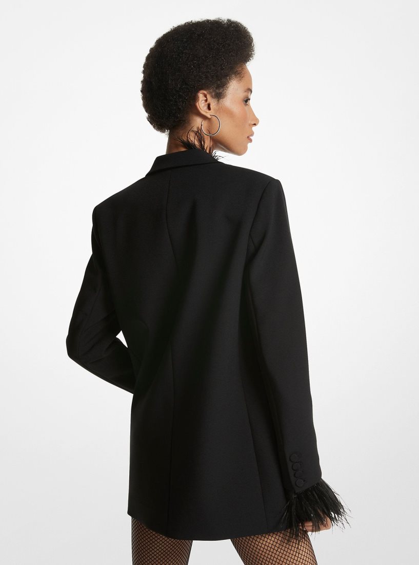 Michael Kors Feather Trim Crepe Boyfriend Blazer Jacken Damen Schwarz | WUFGLK382