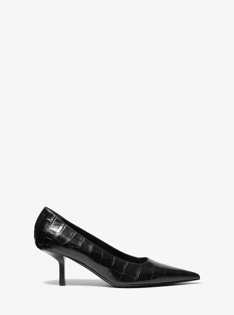 Michael Kors Frankie Crocodile Embossed Leather Pump Hohe Schuhe Damen Schwarz | NQCBTF742