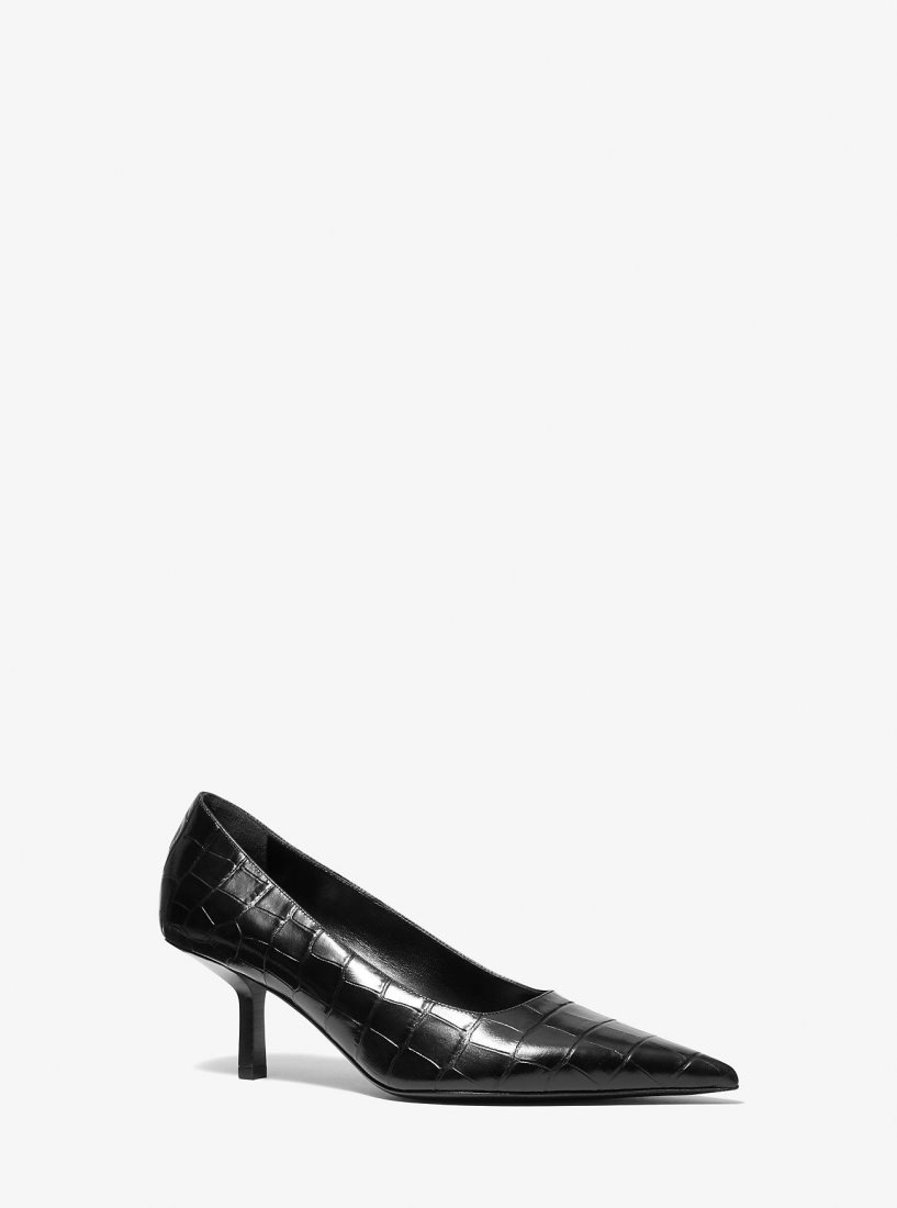 Michael Kors Frankie Crocodile Embossed Leather Pump Hohe Schuhe Damen Schwarz | NQCBTF742