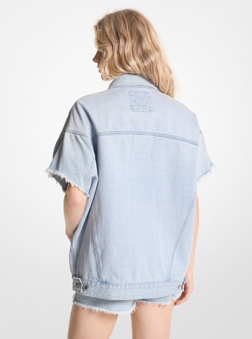 Michael Kors Frayed Denim Jacket Jacken Damen Blau Waschen | NIMQGH851
