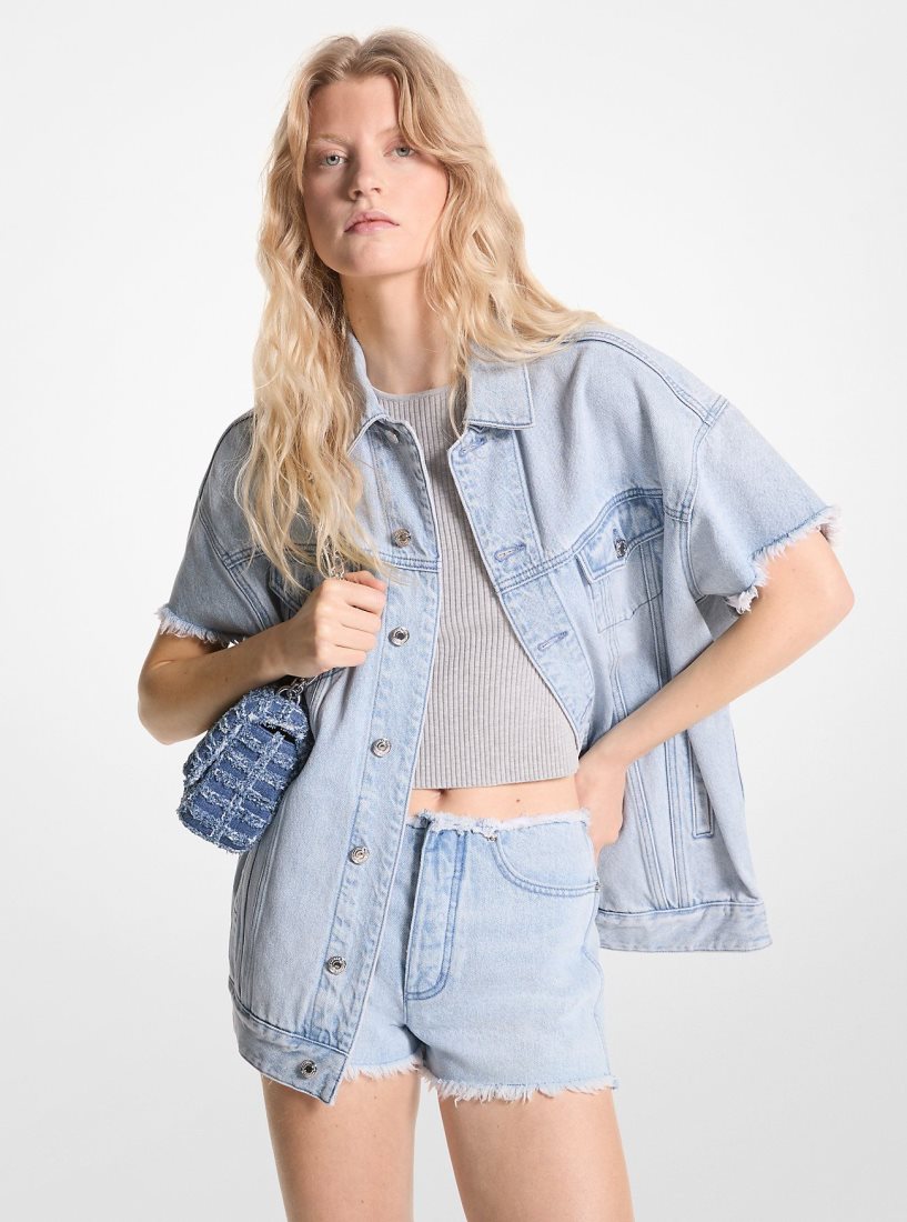 Michael Kors Frayed Denim Jacket Jacken Damen Blau Waschen | NIMQGH851