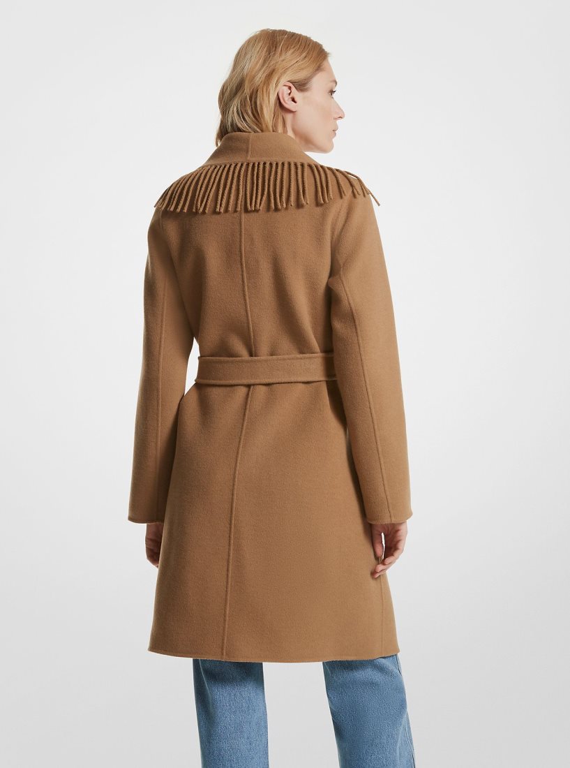 Michael Kors Fringe Wool Blend Belted Coat Jacken Damen Dunkelbraun | GVYCES069