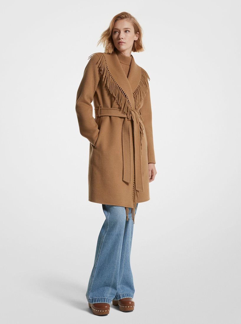 Michael Kors Fringe Wool Blend Belted Coat Jacken Damen Dunkelbraun | GVYCES069