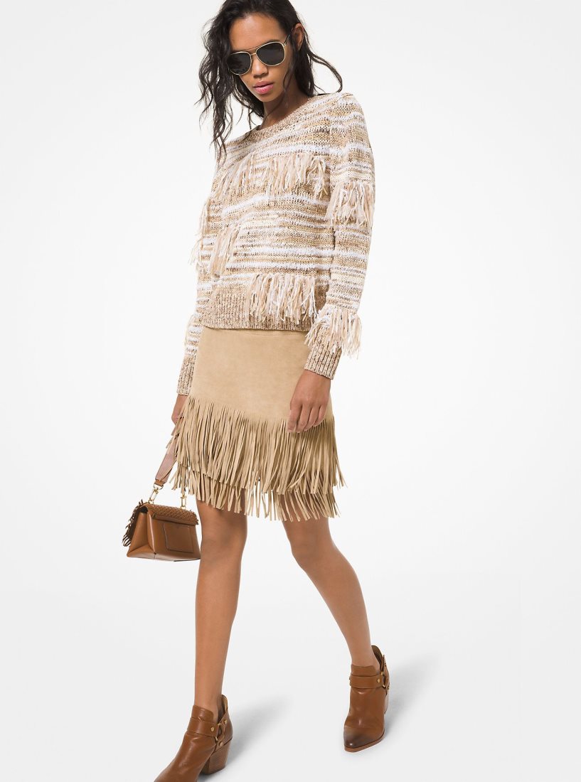 Michael Kors Fringed Suede Skirt Röcke Damen Khaki | ZKGJXL861
