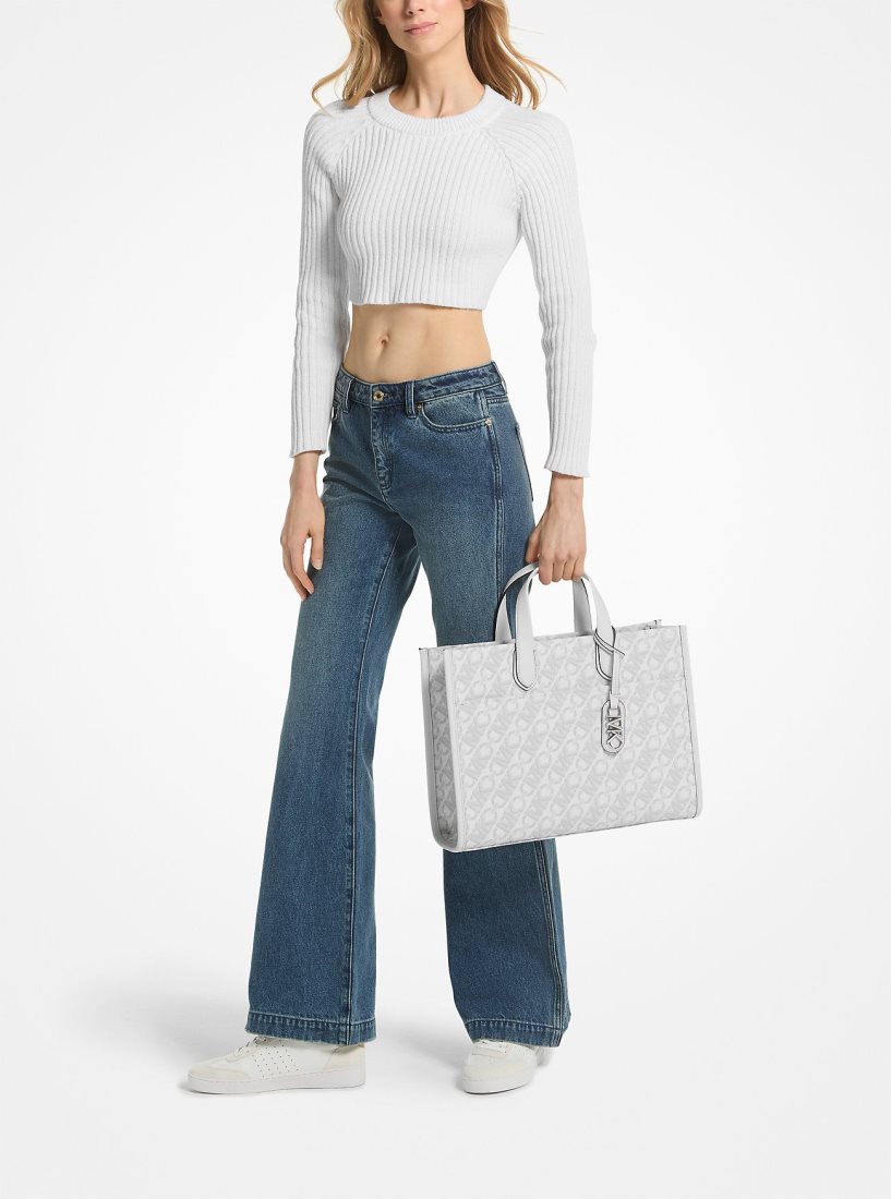 Michael Kors Gigi Large Empire Signature Logo Tote Bag Handtasche Damen Opt/Allum | GDZOEK478