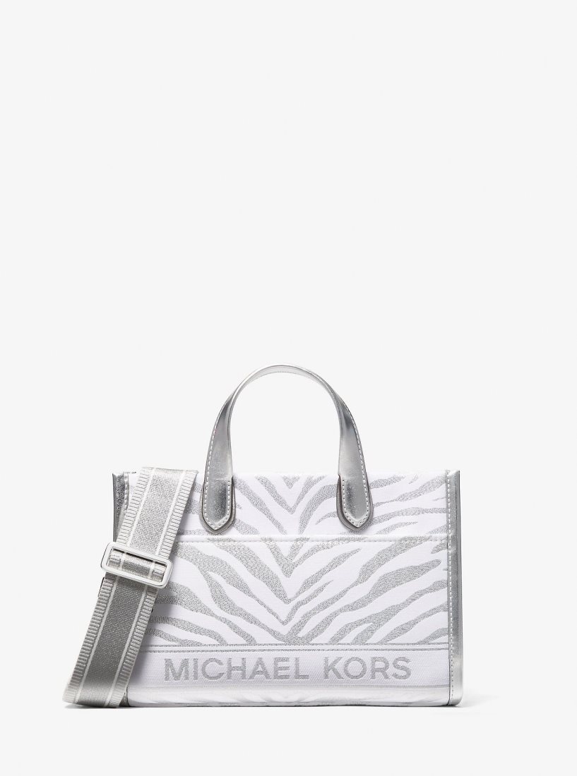 Michael Kors Gigi Small Metallic Zebra Jacquard Messenger Bag Umhängetasche Damen Silber Mehrfarbig | PRMNSV467