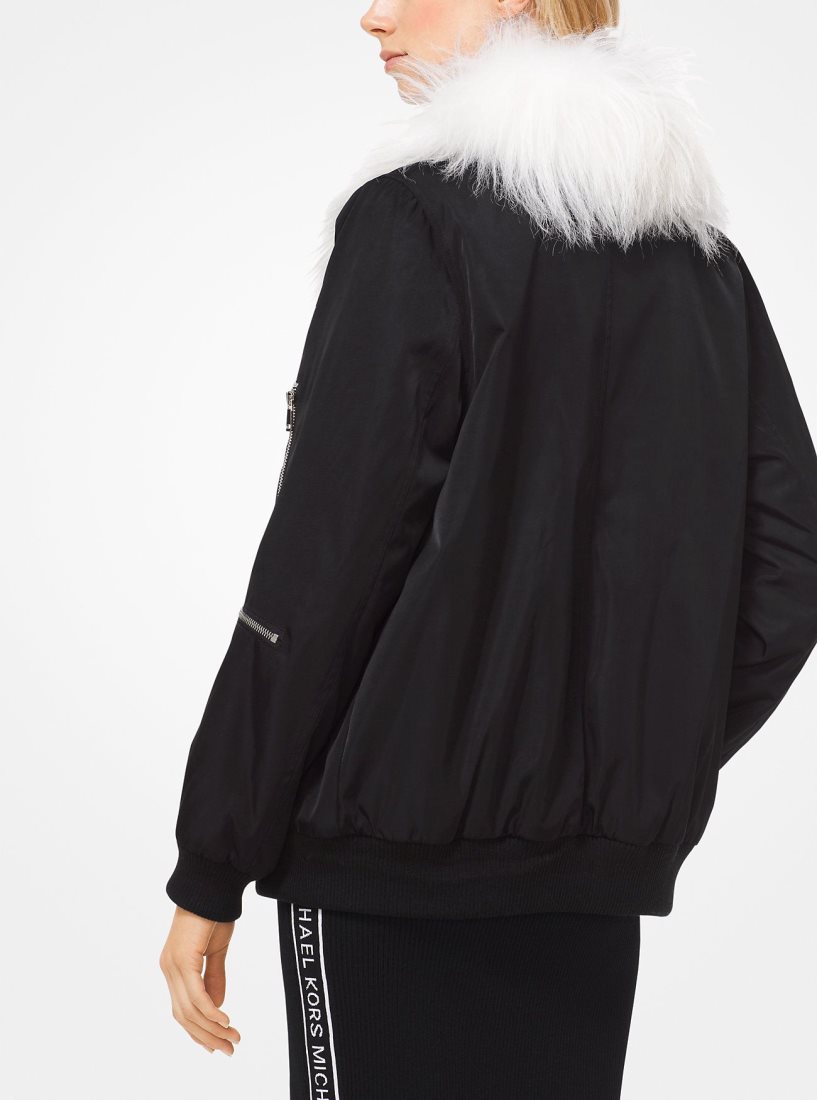 Michael Kors Goat Hair Collar Bomber Jacket Jacken Damen Schwarz | HGNVUB493