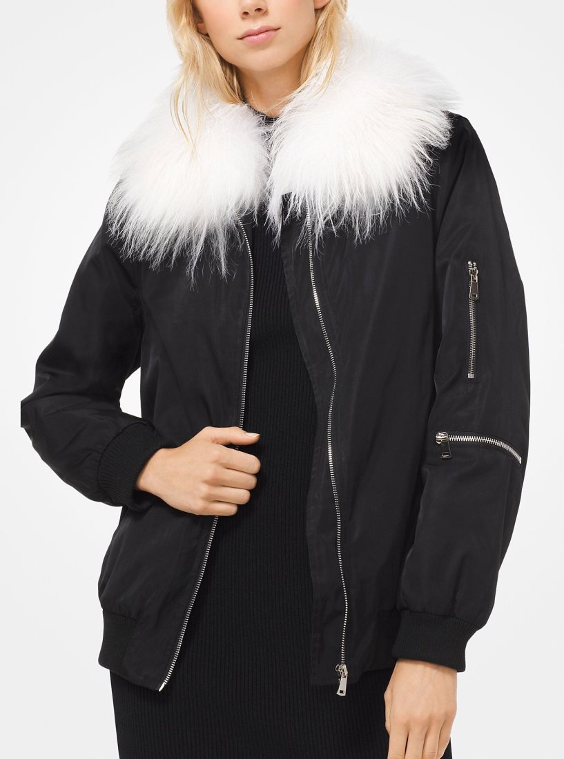 Michael Kors Goat Hair Collar Bomber Jacket Jacken Damen Schwarz | HGNVUB493