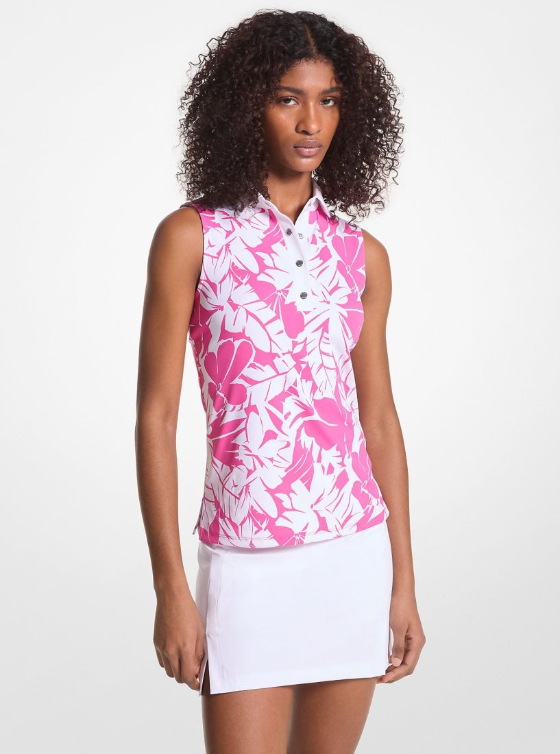 Michael Kors Golf Palm Print Tech Performance Sleeveless Polo Shirt T-shirts Damen Rosa | PUSVBQ513