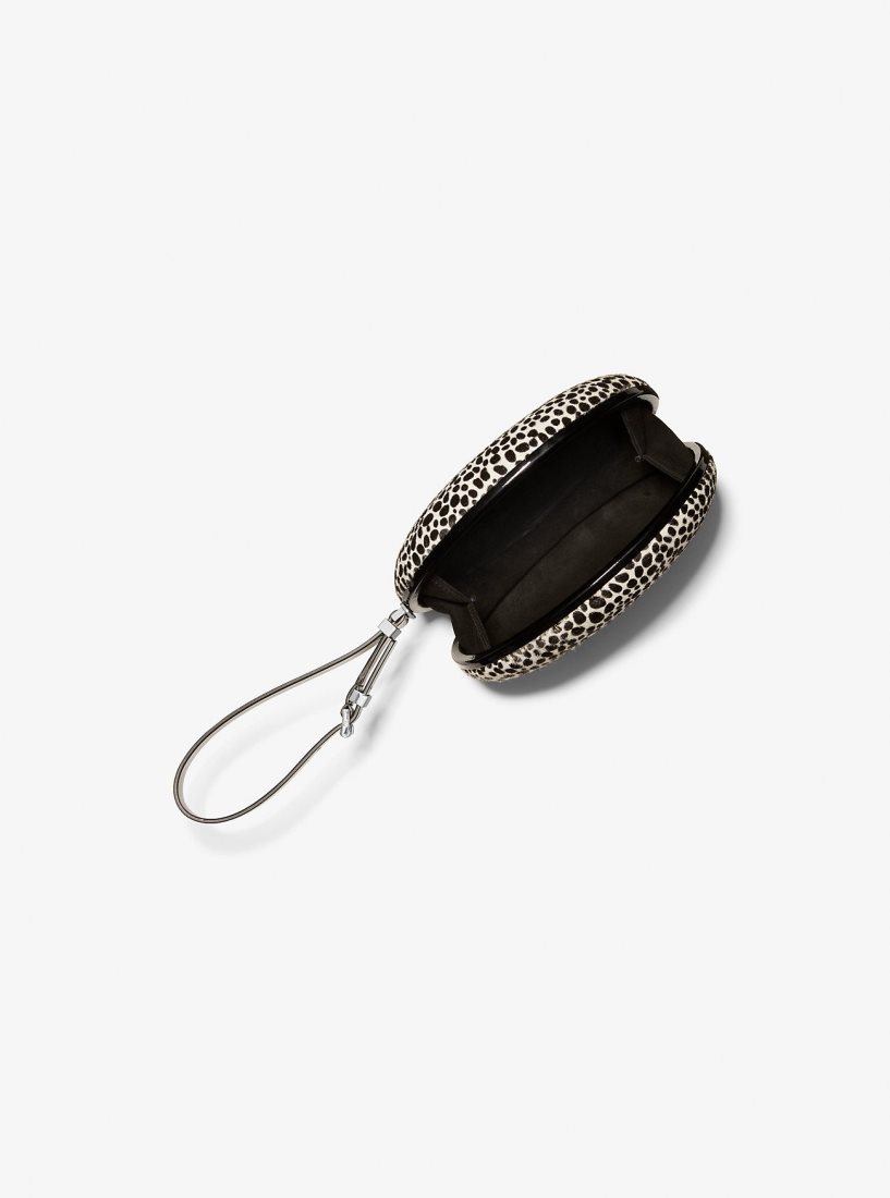 Michael Kors Gramercy Printed Calf Hair Minaudiere Unterarmtasche-Taschen Damen Weiß | BLUXZV980