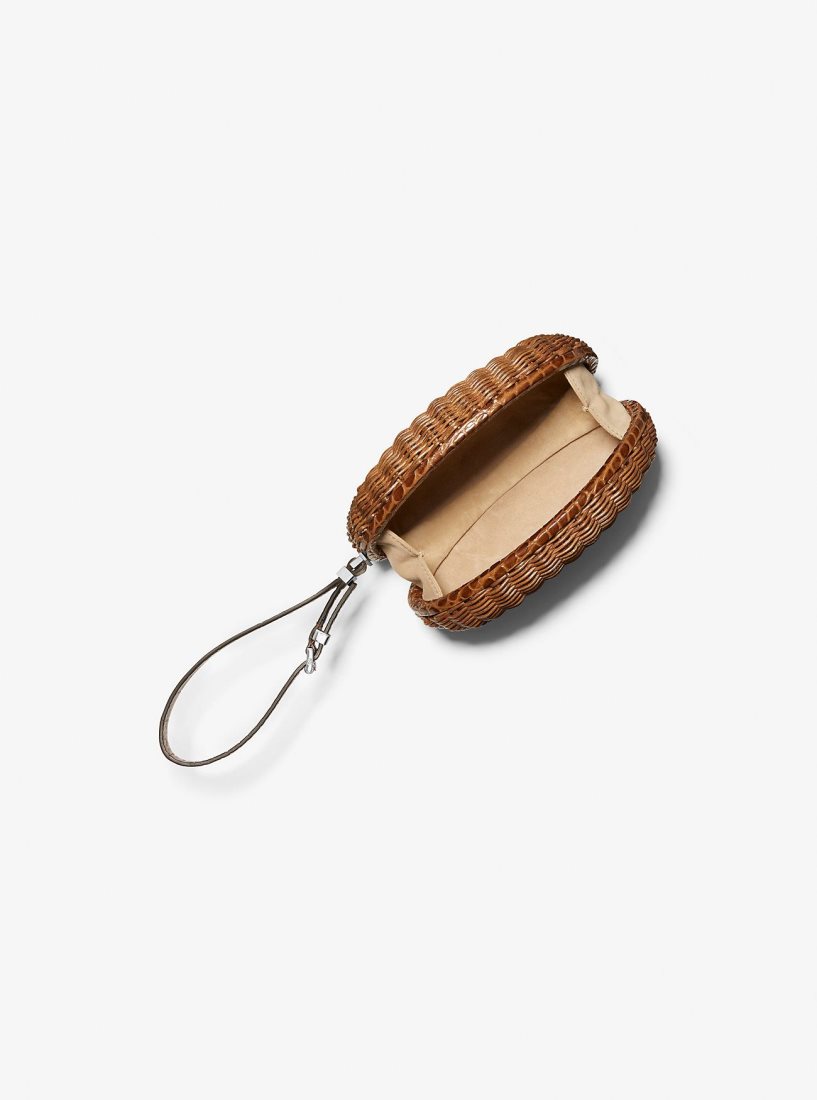 Michael Kors Gramercy Rattan and Crocodile Embossed Leather Minaudiere Unterarmtasche-Taschen Damen Braun | PUQTWO637