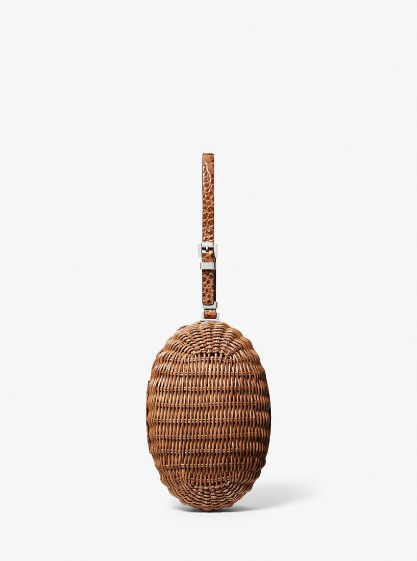Michael Kors Gramercy Rattan and Crocodile Embossed Leather Minaudiere Unterarmtasche-Taschen Damen Braun | PUQTWO637