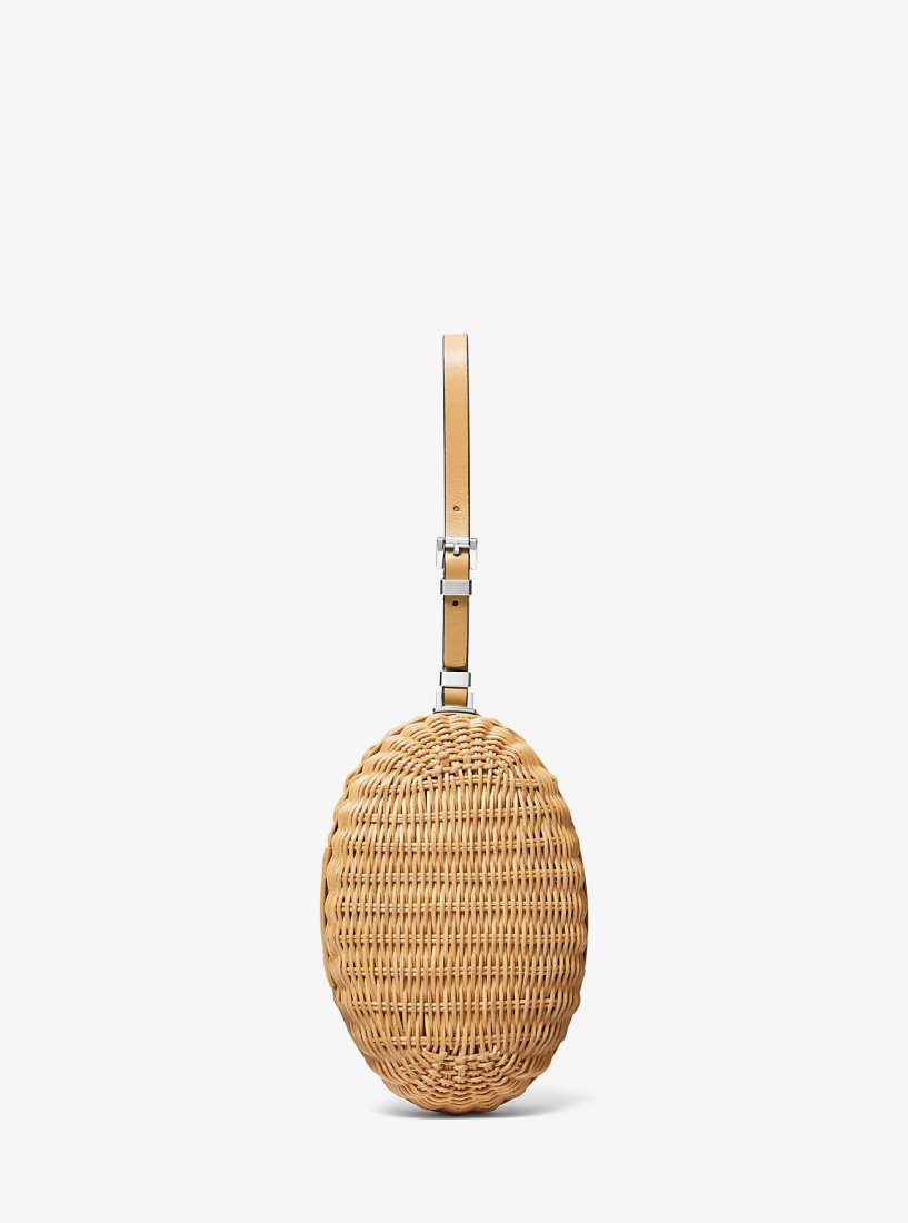Michael Kors Gramercy Rattan and Leather Minaudiere Unterarmtasche-Taschen Damen Peanut | GAYORE185