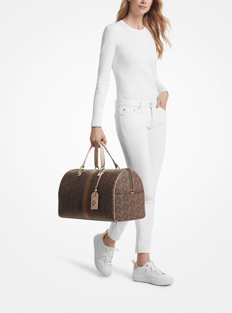 Michael Kors Grayson Extra-Large Empire Signature Logo Stripe Weekender Bag Duffle Tasche Damen Braun | ATKNWH510