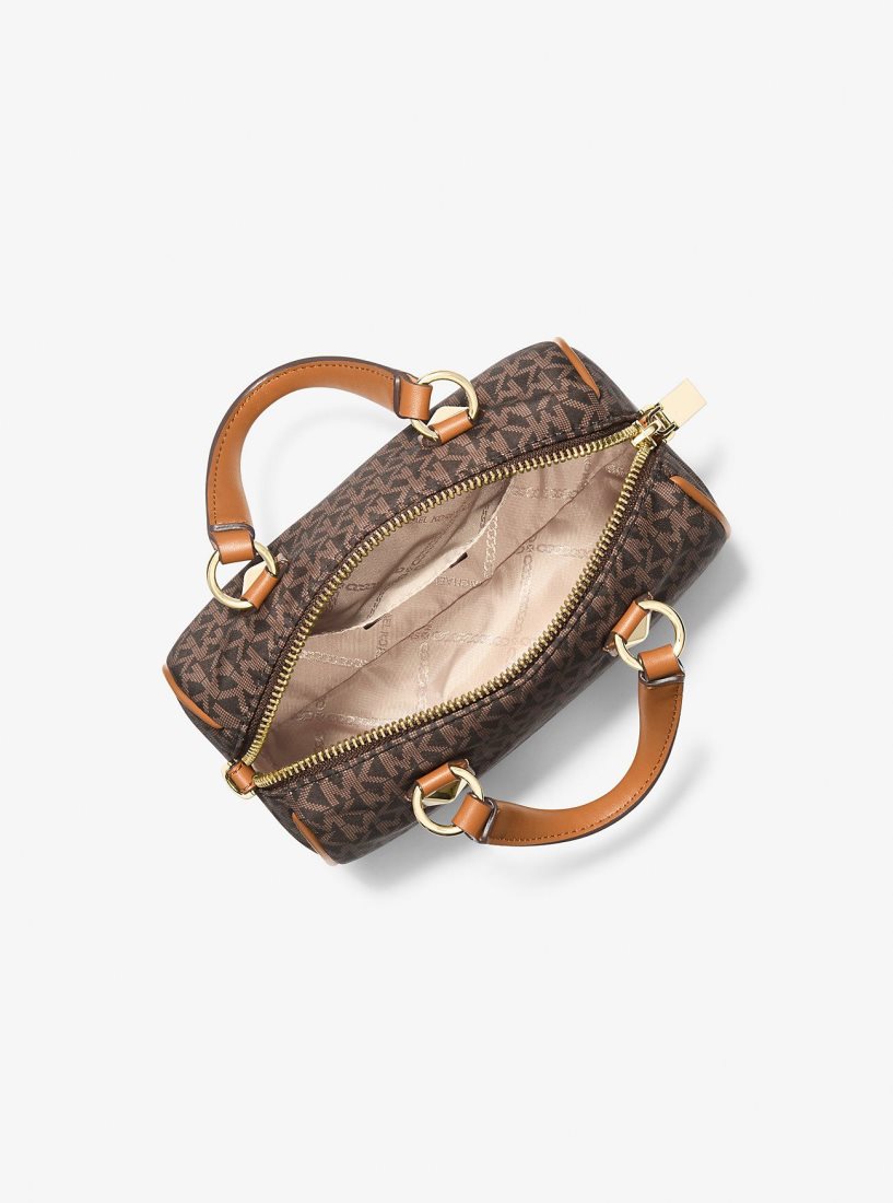 Michael Kors Grayson Small Logo Print Woven Duffel Crossbody Bag Umhängetasche Damen Brn/Acorn | CJKLUV690