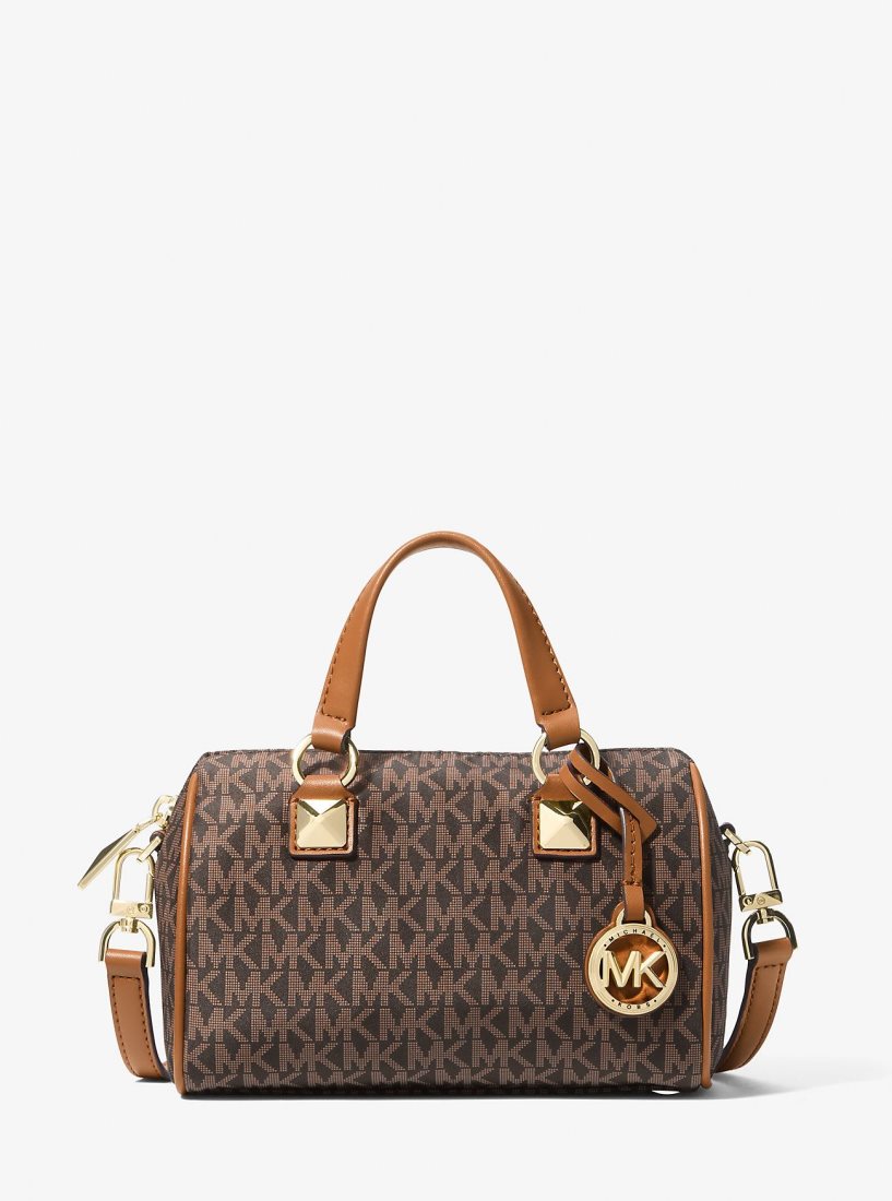 Michael Kors Grayson Small Logo Print Woven Duffel Crossbody Bag Umhängetasche Damen Brn/Acorn | CJKLUV690