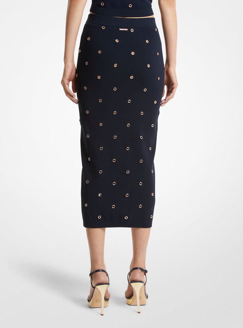 Michael Kors Grommet-Embellished Stretch Knit Pencil Skirt Röcke Damen Blau Gold | SYLZPJ439